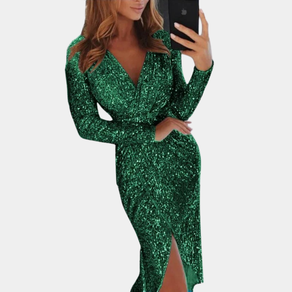 Valenzora | Damen Paillettenkleid mit Frontschlitz