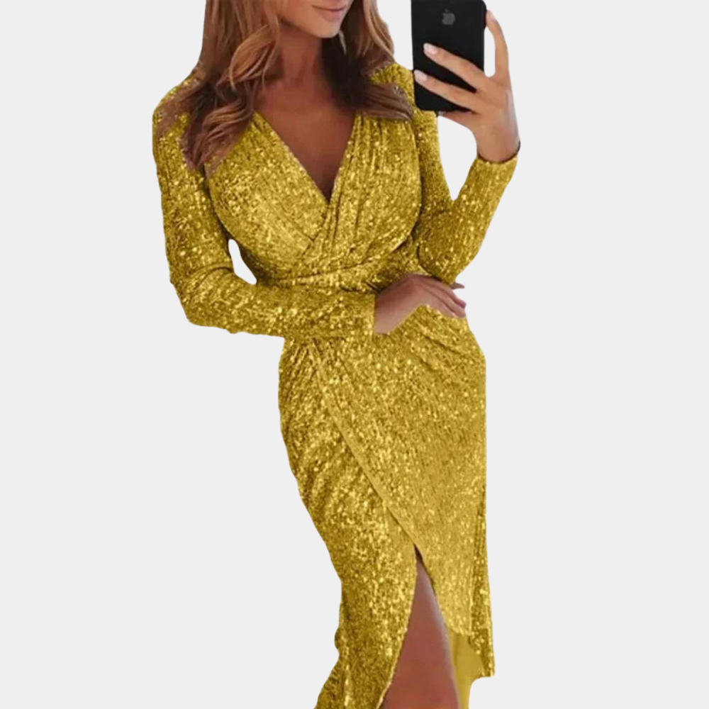 Valenzora | Damen Paillettenkleid mit Frontschlitz