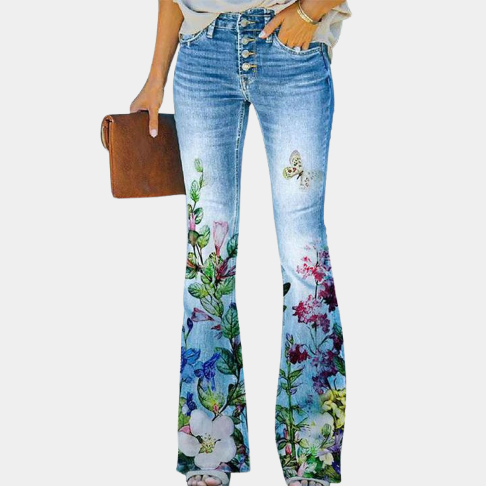 Valenzora | Damenjeans mit Schlag und Knopfdetails