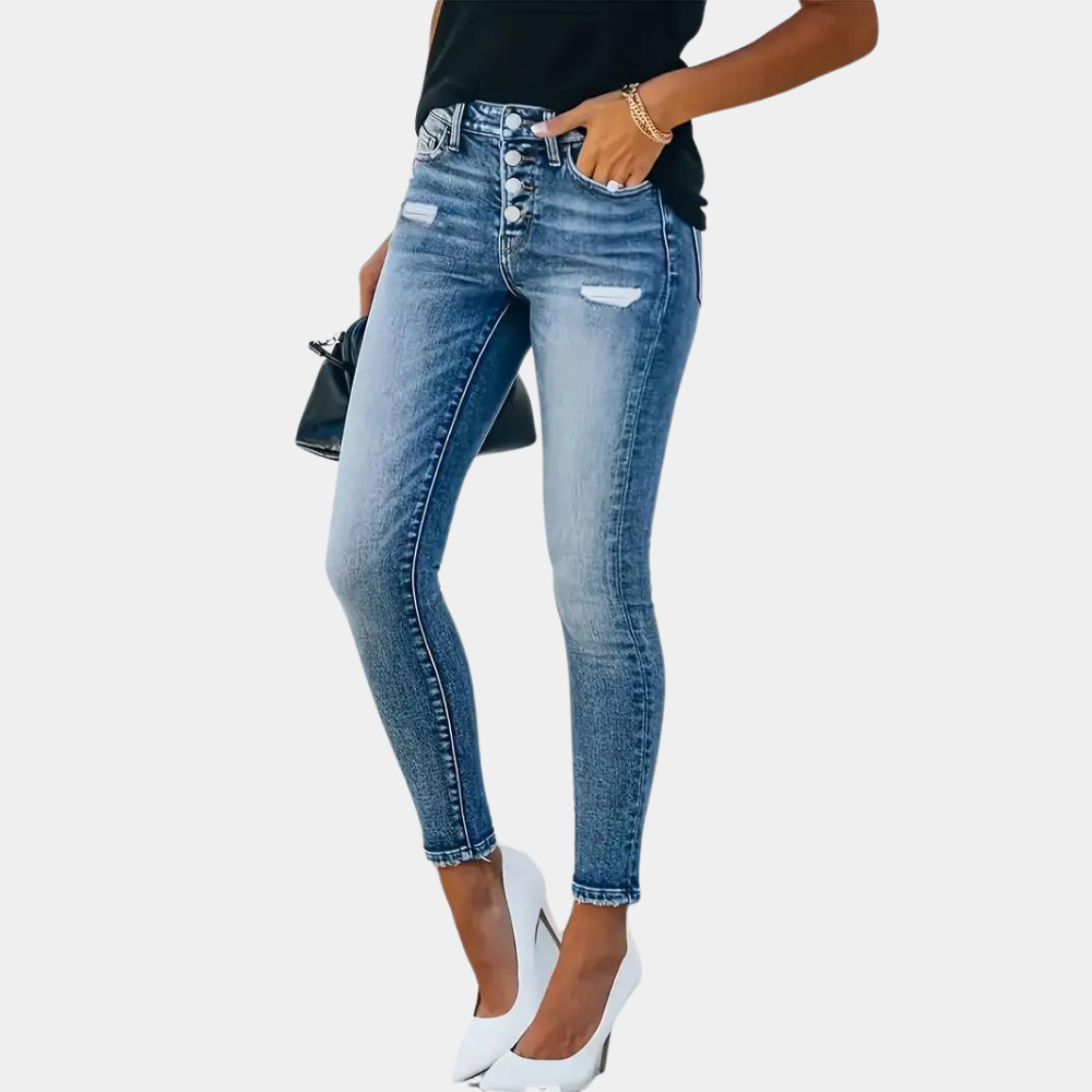 Valenzora | Trendige Skinny-Damenjeans mit modischen Knöpfen