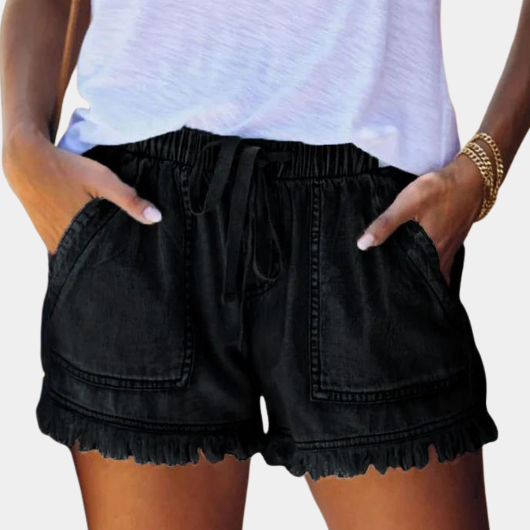 Valenzora | Easy-fit fringed denim shorts for women