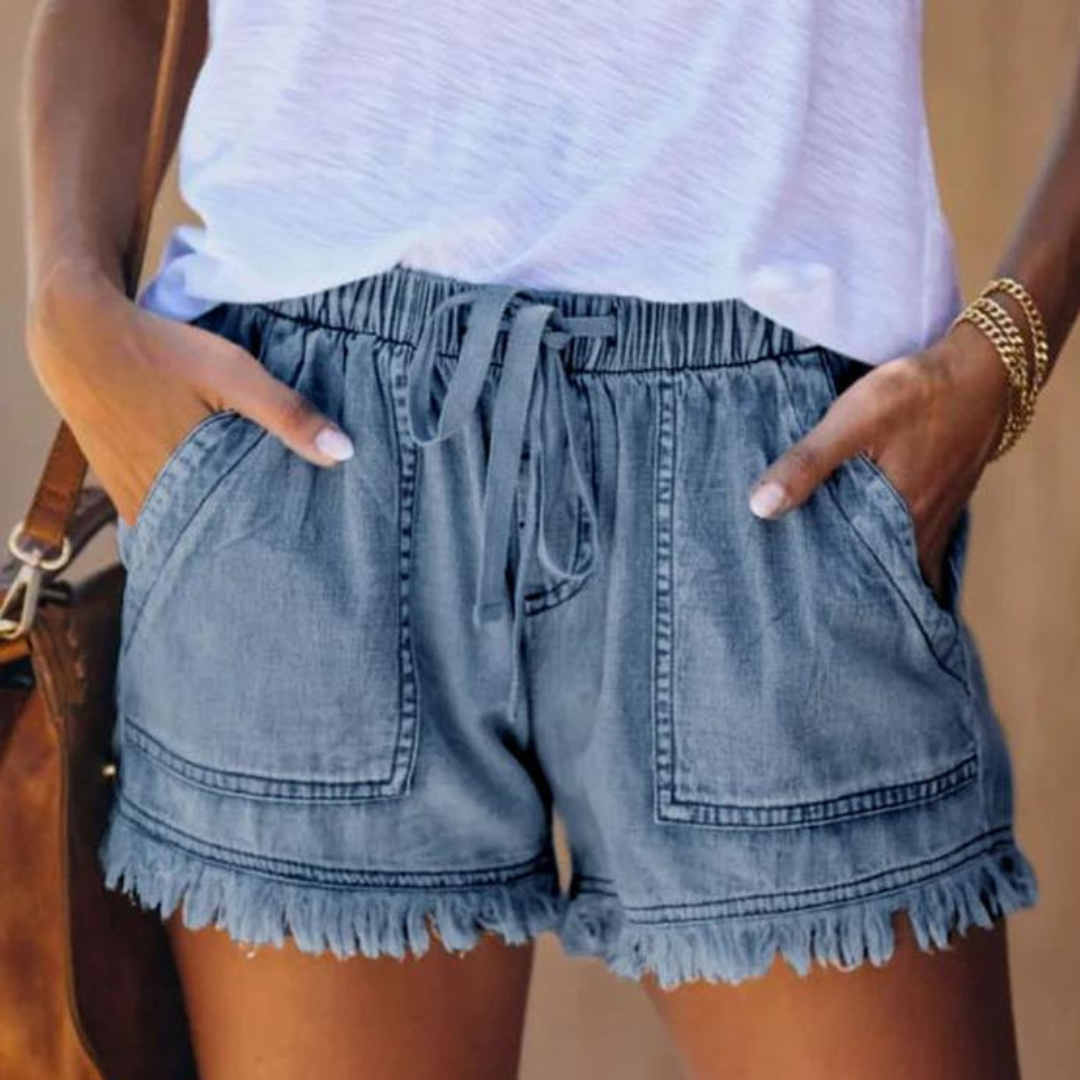 Valenzora | Easy-fit fringed denim shorts for women