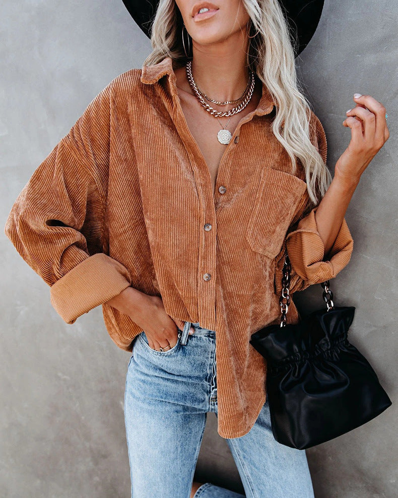 Valenzora - Women's oversized corduroy shirt for casual chic