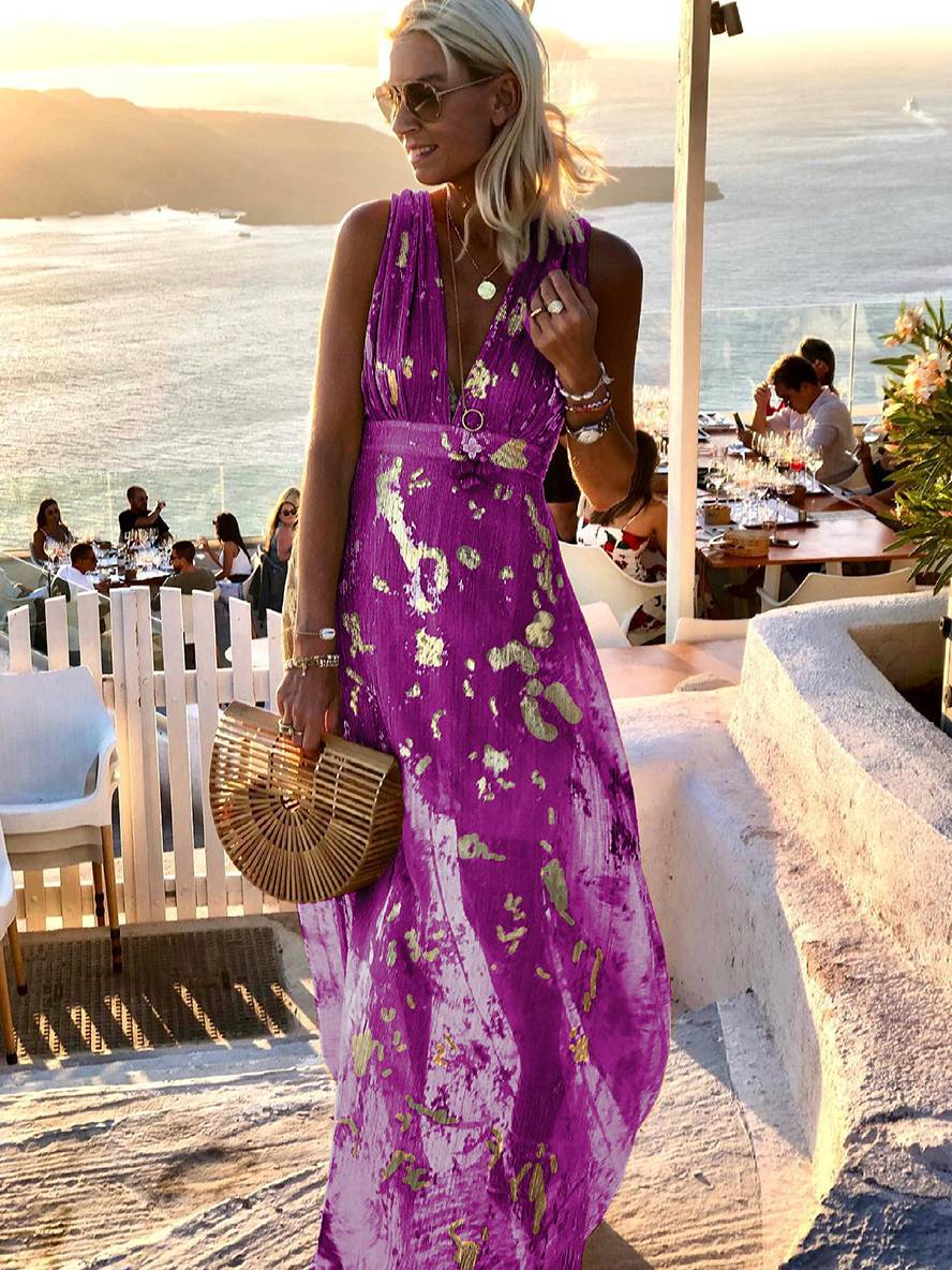 Valenzora | Long Bronze Dress, Shiny Sequins, V-Neck, Sleeveless, Elegant Women's Evening Dress, Beach