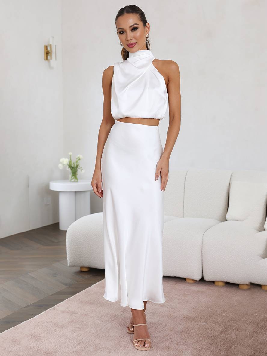 Valenzora | Hochzeitsgastkleid für Damen, Neckholder, ärmellos, elegantes zweiteiliges Abendbrautjungfernkleid