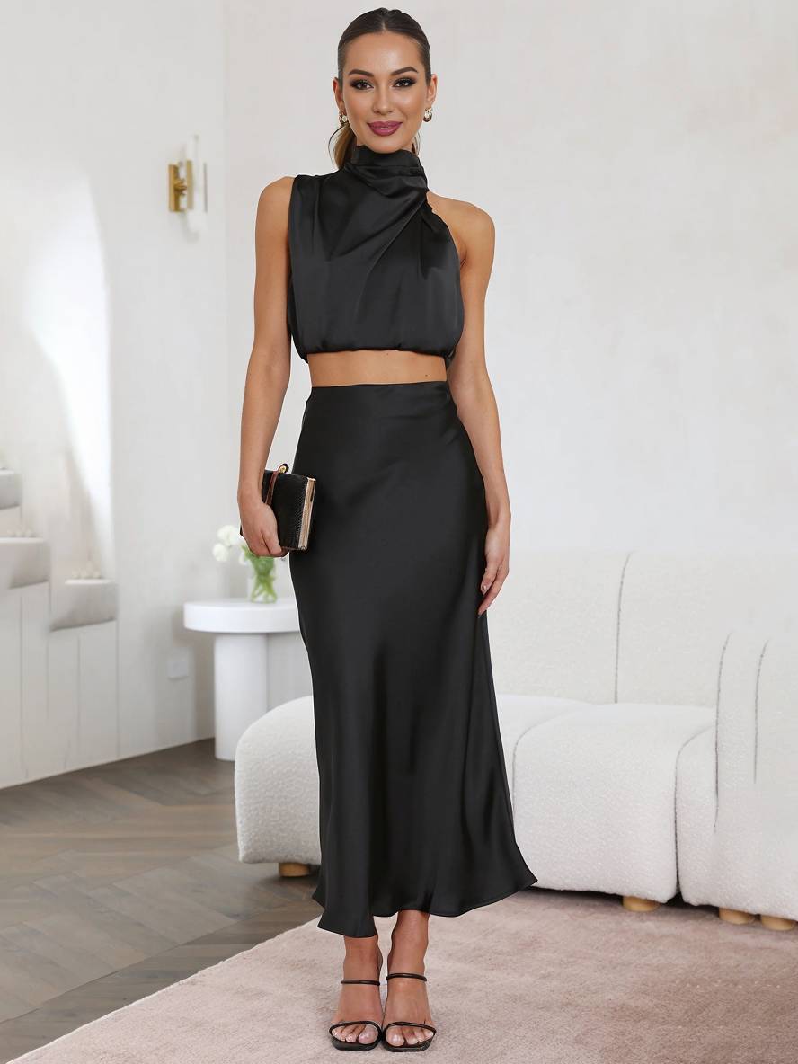 Valenzora | Hochzeitsgastkleid für Damen, Neckholder, ärmellos, elegantes zweiteiliges Abendbrautjungfernkleid