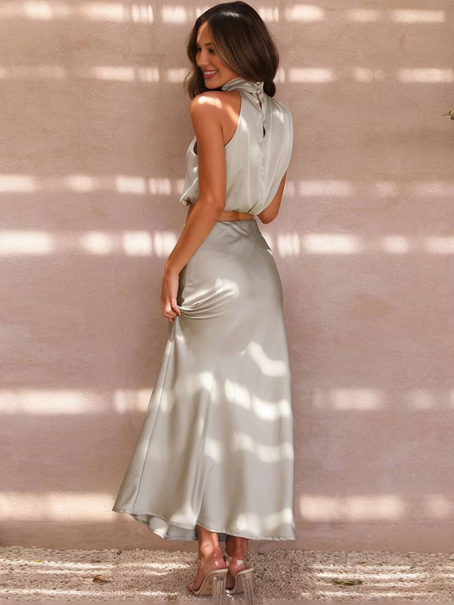 Valenzora | Hochzeitsgastkleid für Damen, Neckholder, ärmellos, elegantes zweiteiliges Abendbrautjungfernkleid