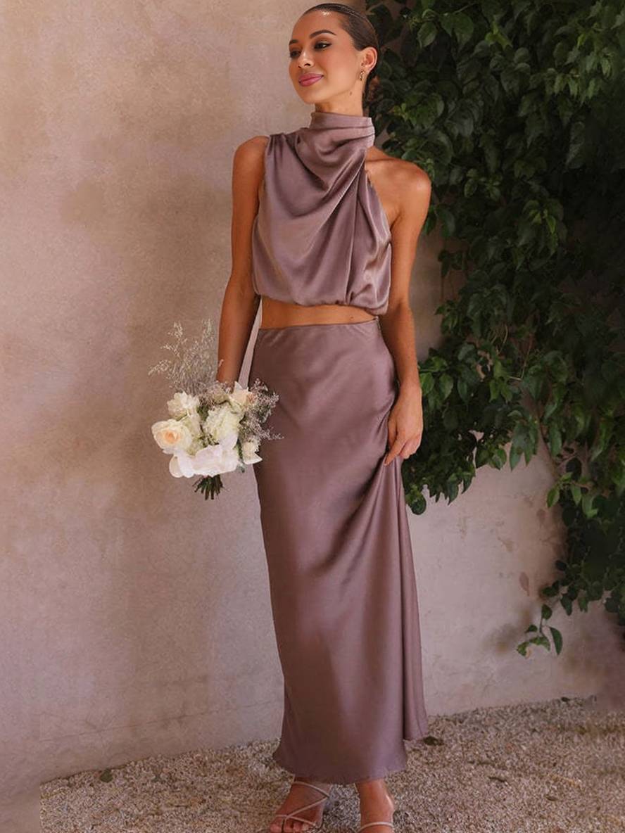 Valenzora | Hochzeitsgastkleid für Damen, Neckholder, ärmellos, elegantes zweiteiliges Abendbrautjungfernkleid