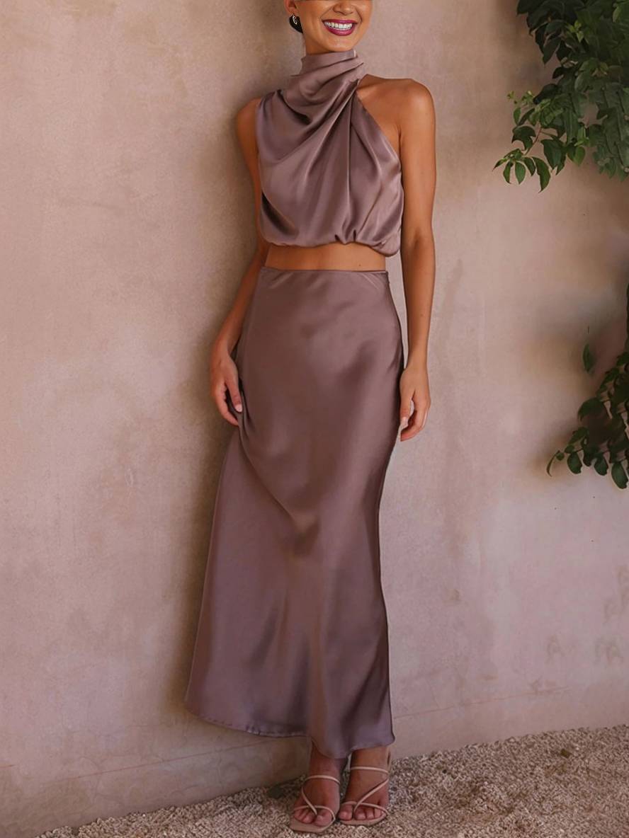 Valenzora | Hochzeitsgastkleid für Damen, Neckholder, ärmellos, elegantes zweiteiliges Abendbrautjungfernkleid