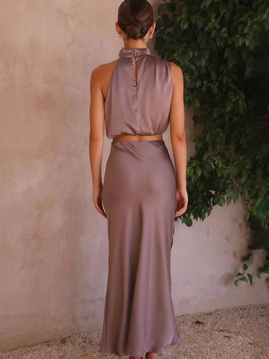 Valenzora | Hochzeitsgastkleid für Damen, Neckholder, ärmellos, elegantes zweiteiliges Abendbrautjungfernkleid