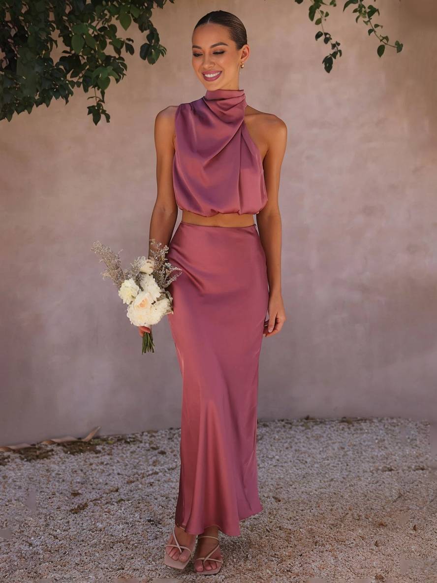 Valenzora | Hochzeitsgastkleid für Damen, Neckholder, ärmellos, elegantes zweiteiliges Abendbrautjungfernkleid