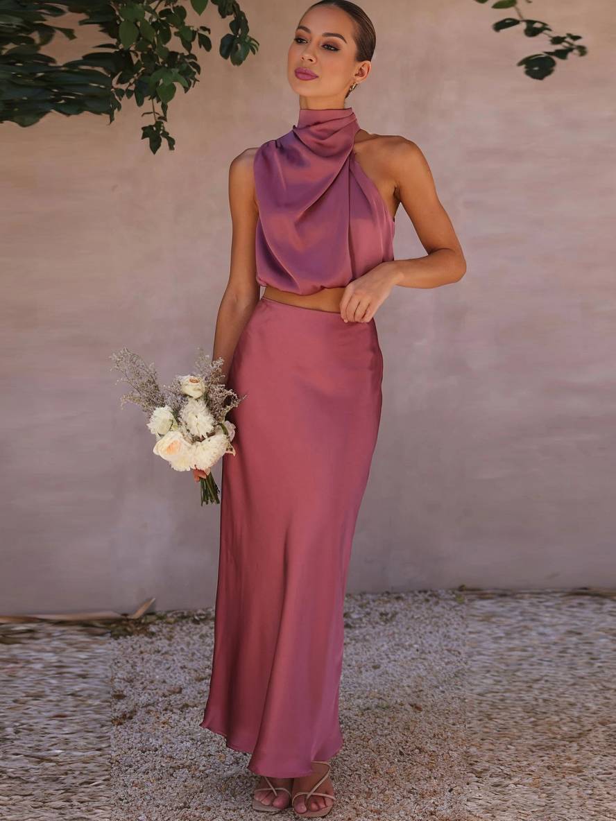 Valenzora | Hochzeitsgastkleid für Damen, Neckholder, ärmellos, elegantes zweiteiliges Abendbrautjungfernkleid