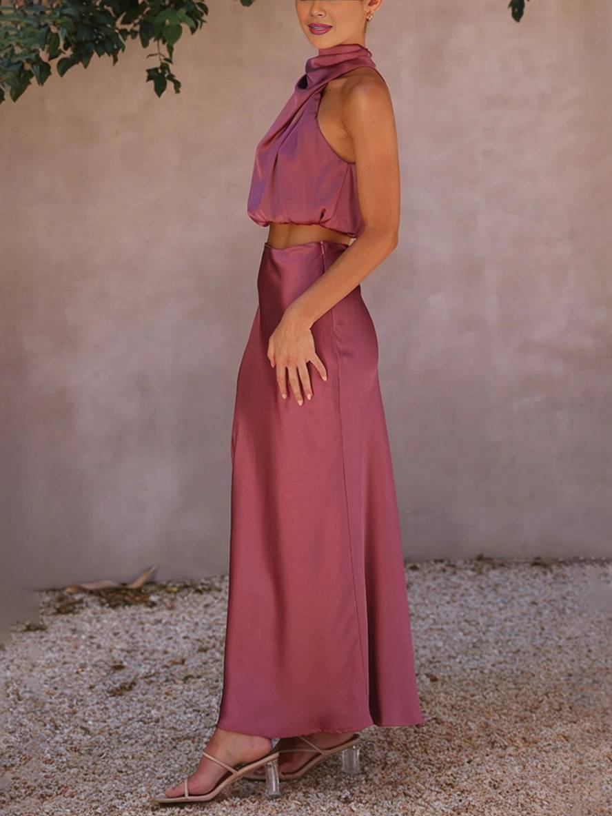 Valenzora | Hochzeitsgastkleid für Damen, Neckholder, ärmellos, elegantes zweiteiliges Abendbrautjungfernkleid