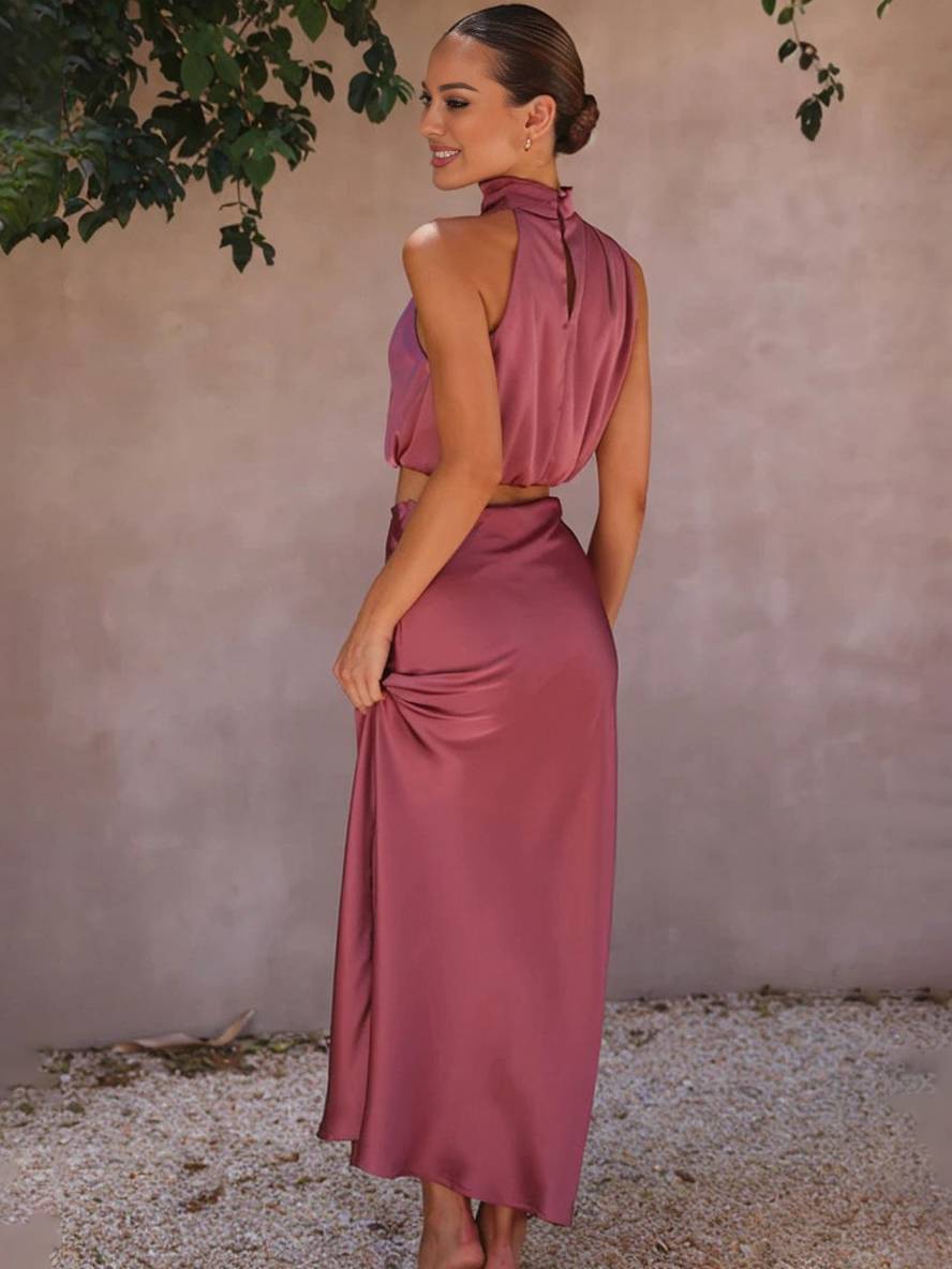 Valenzora | Hochzeitsgastkleid für Damen, Neckholder, ärmellos, elegantes zweiteiliges Abendbrautjungfernkleid