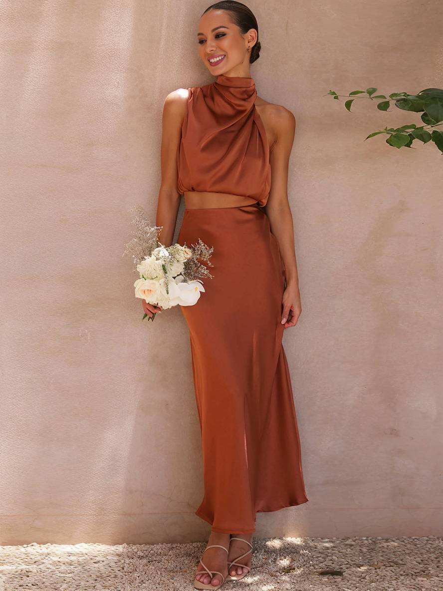 Valenzora | Hochzeitsgastkleid für Damen, Neckholder, ärmellos, elegantes zweiteiliges Abendbrautjungfernkleid