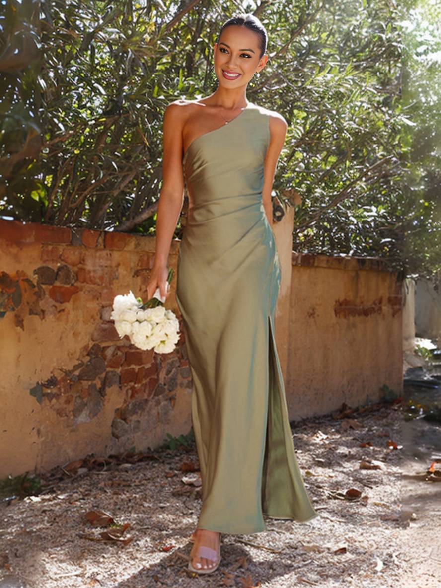 Valenzora | Satin Bridesmaid Dress, Fitted with Side Slit, One Shoulder, Sleeveless, Elegant Evening Dress for Weddings
