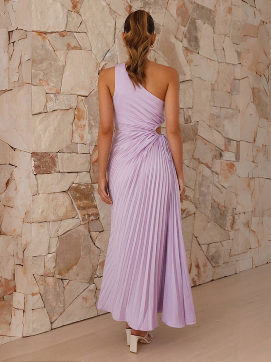 Valenzora | Langes plissiertes Trapezkleid, One Shoulder, ärmellos, elegant für Damen, Ball, Abschlussball, Gast, Hochzeit, Cocktail