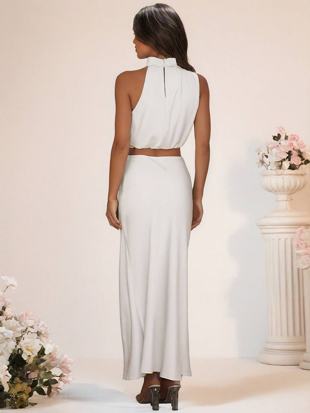 Valenzora | Brautjungfernkleid Satin Rollkragen Ärmellos Kurzer Langer Rock Damen Elegantes Trauzeugin Kleid