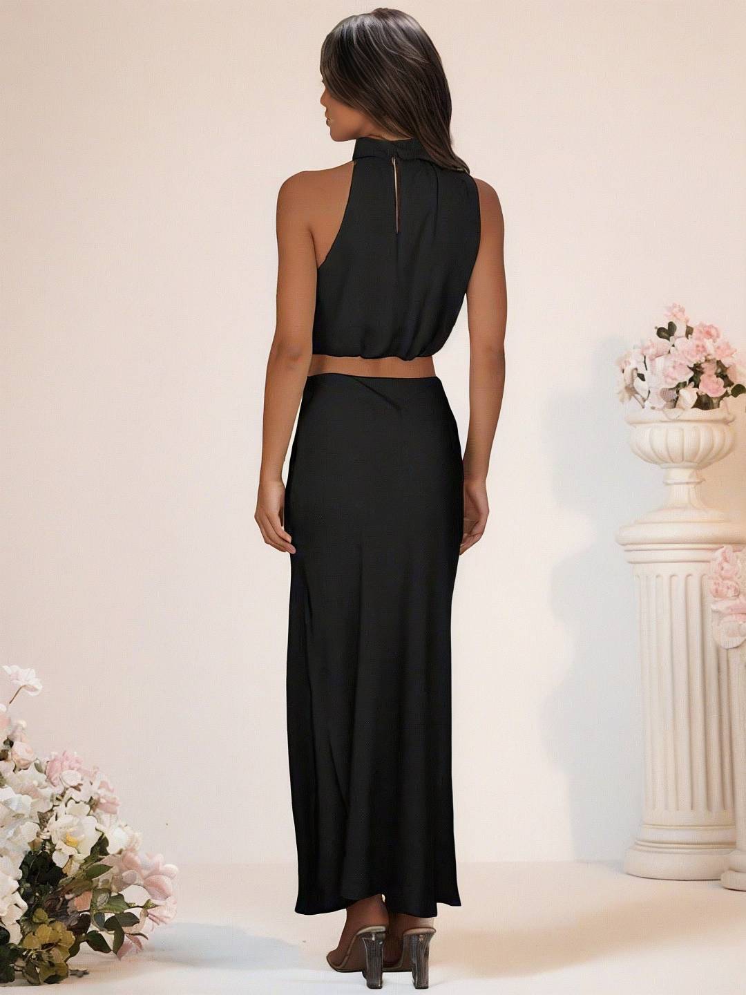 Valenzora | Brautjungfernkleid Satin Rollkragen Ärmellos Kurzer Langer Rock Damen Elegantes Trauzeugin Kleid