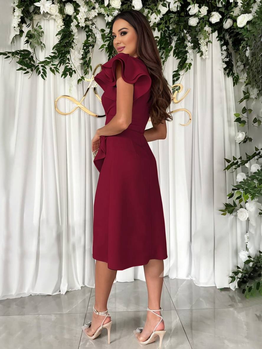 Valenzora | Short V-neck Irregular dress with short sleeves Layered ruffles Elegant fashion Wedding guest