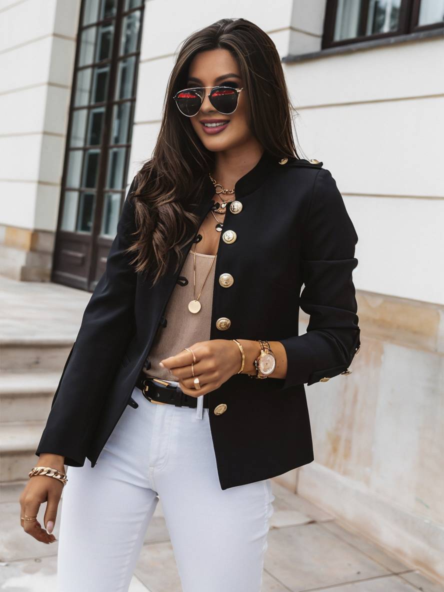 Valenzora | Kurze Offiziersjacke mit Knopfkragen, eleganter Damenblazer