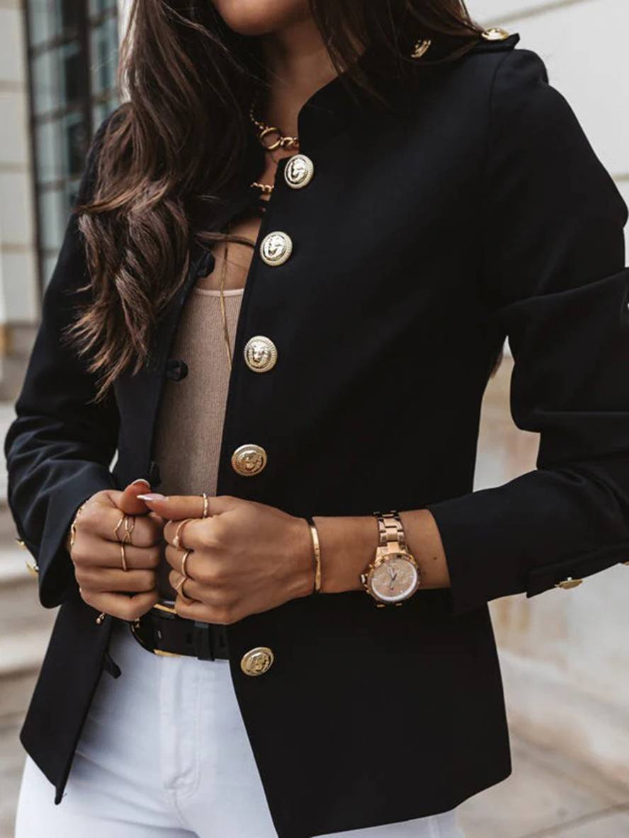 Valenzora | Kurze Offiziersjacke mit Knopfkragen, eleganter Damenblazer