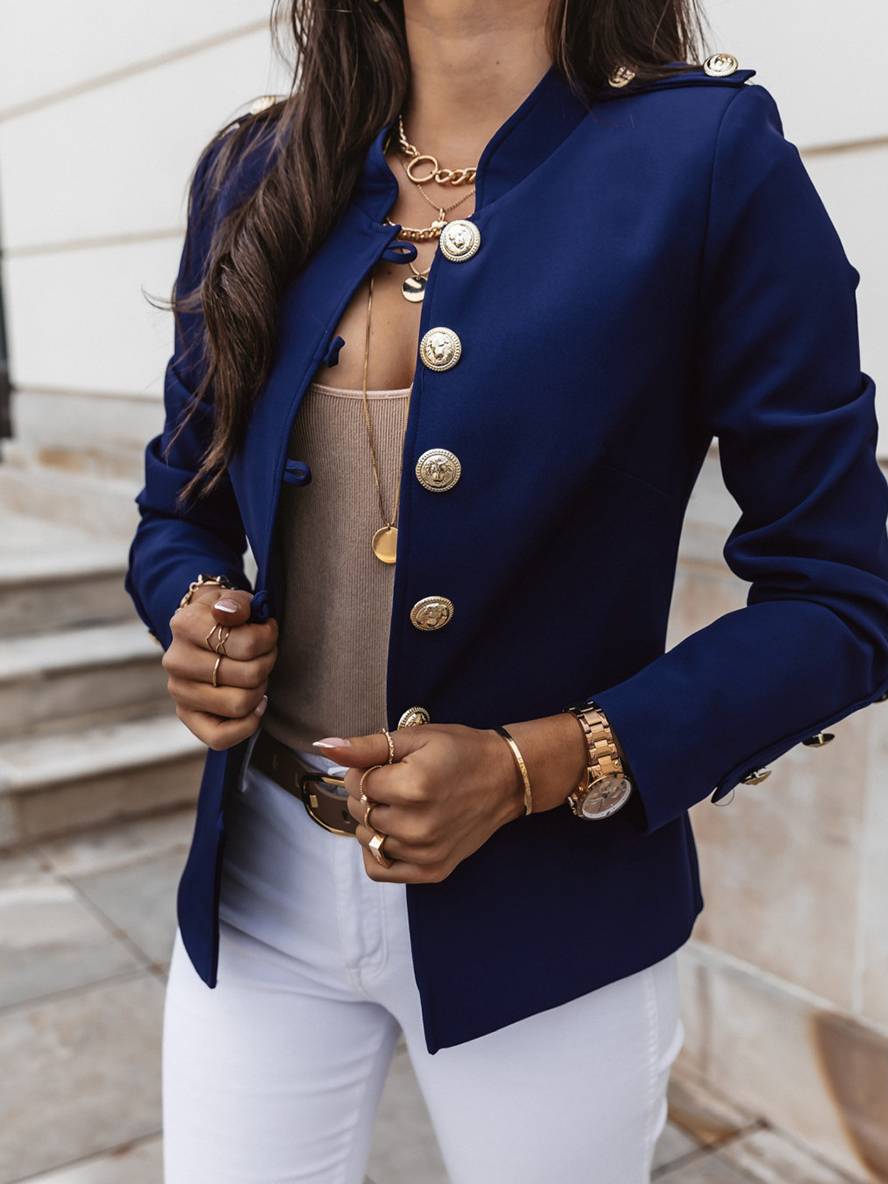 Valenzora | Kurze Offiziersjacke mit Knopfkragen, eleganter Damenblazer