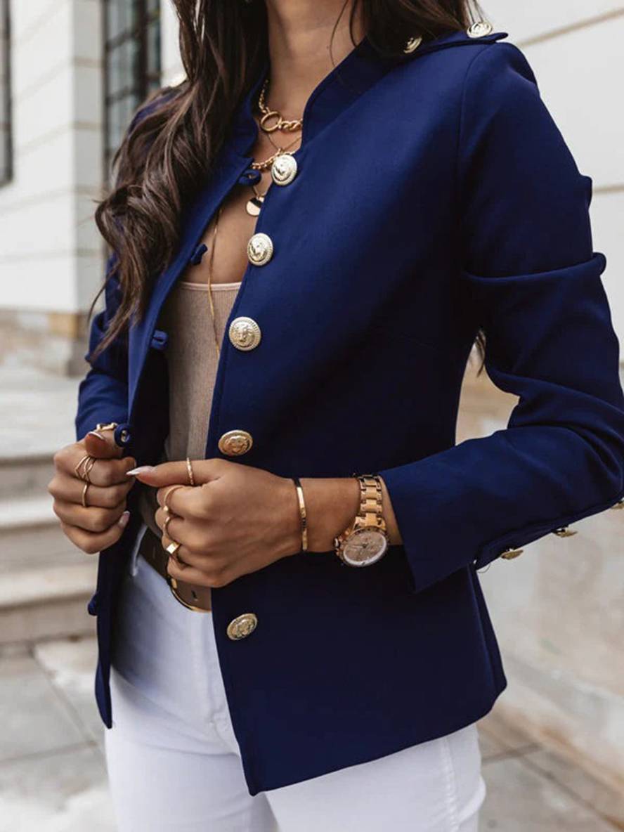 Valenzora | Kurze Offiziersjacke mit Knopfkragen, eleganter Damenblazer