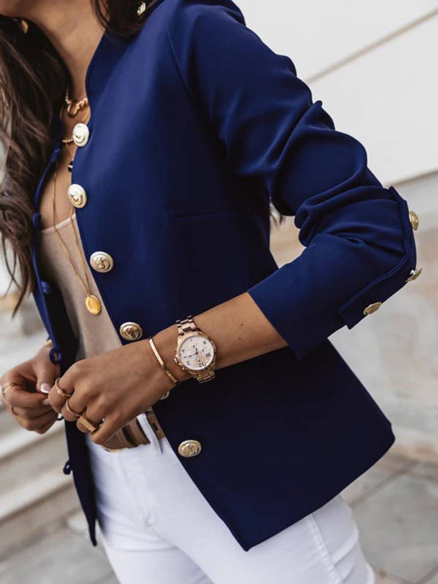 Valenzora | Kurze Offiziersjacke mit Knopfkragen, eleganter Damenblazer