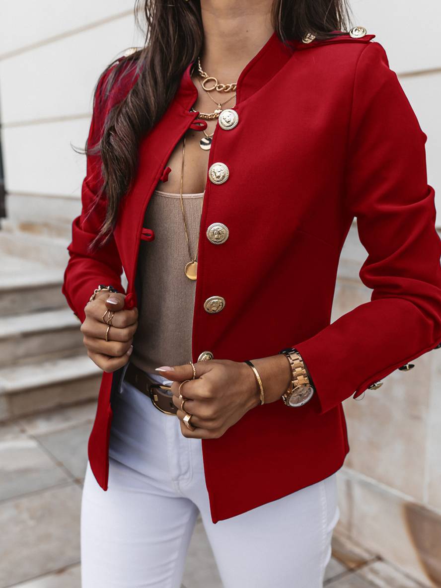 Valenzora | Kurze Offiziersjacke mit Knopfkragen, eleganter Damenblazer
