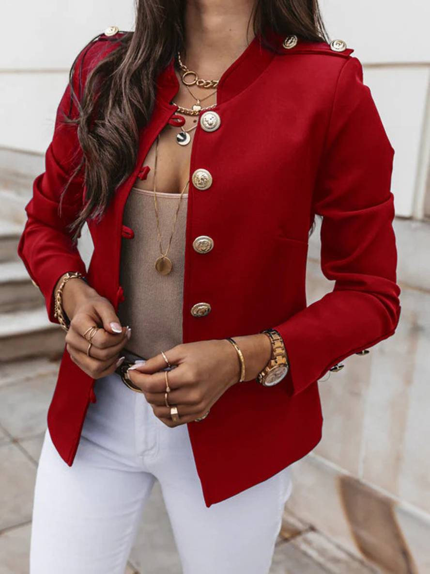 Valenzora | Kurze Offiziersjacke mit Knopfkragen, eleganter Damenblazer