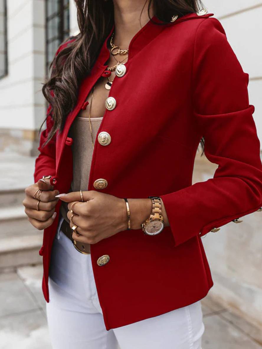 Valenzora | Kurze Offiziersjacke mit Knopfkragen, eleganter Damenblazer