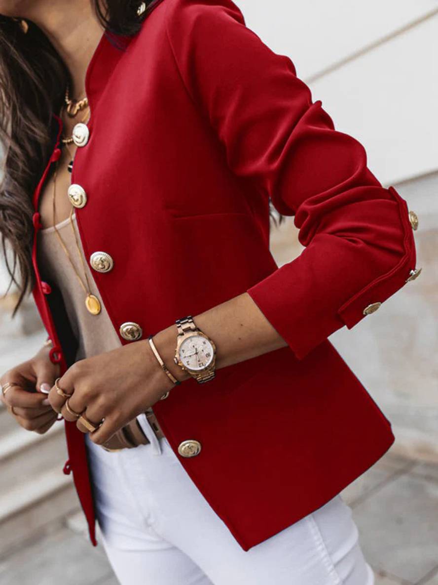 Valenzora | Kurze Offiziersjacke mit Knopfkragen, eleganter Damenblazer