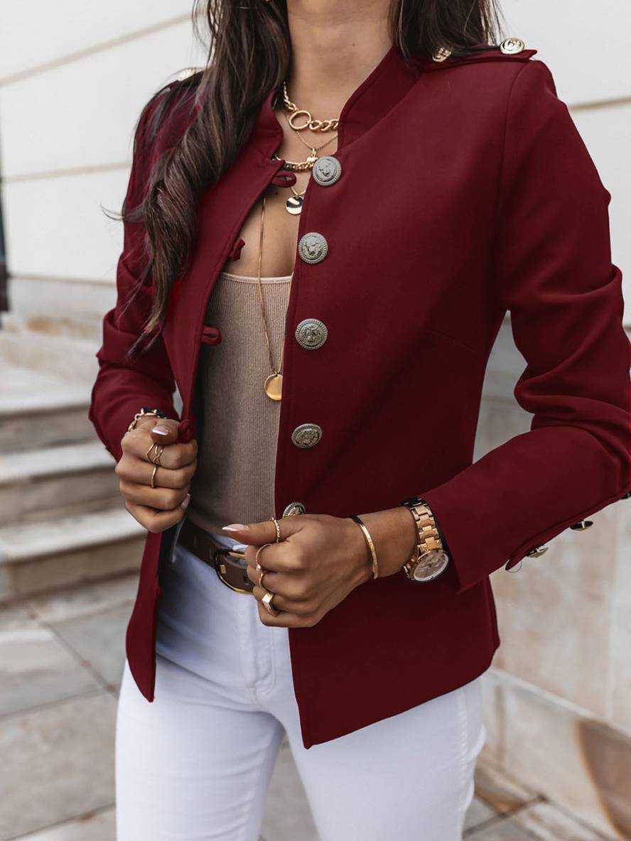 Valenzora | Kurze Offiziersjacke mit Knopfkragen, eleganter Damenblazer