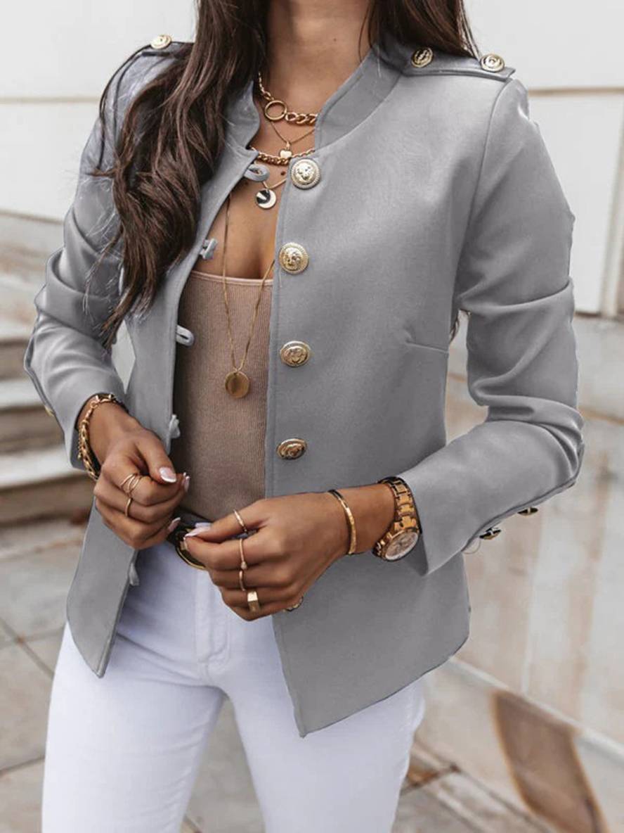 Valenzora | Kurze Offiziersjacke mit Knopfkragen, eleganter Damenblazer
