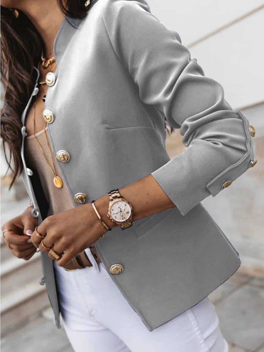 Valenzora | Kurze Offiziersjacke mit Knopfkragen, eleganter Damenblazer