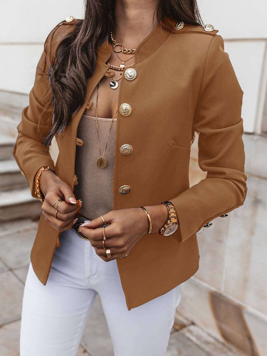 Valenzora | Kurze Offiziersjacke mit Knopfkragen, eleganter Damenblazer