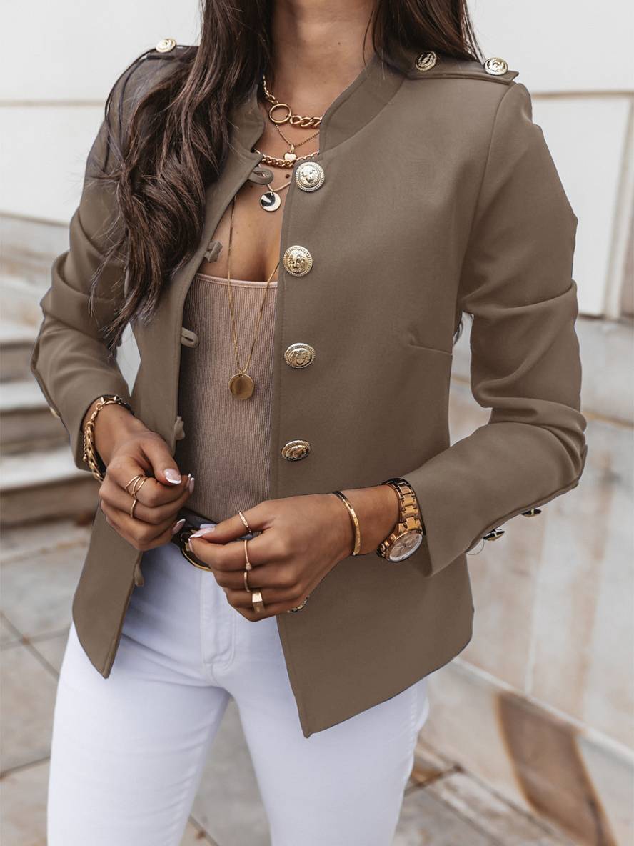 Valenzora | Kurze Offiziersjacke mit Knopfkragen, eleganter Damenblazer