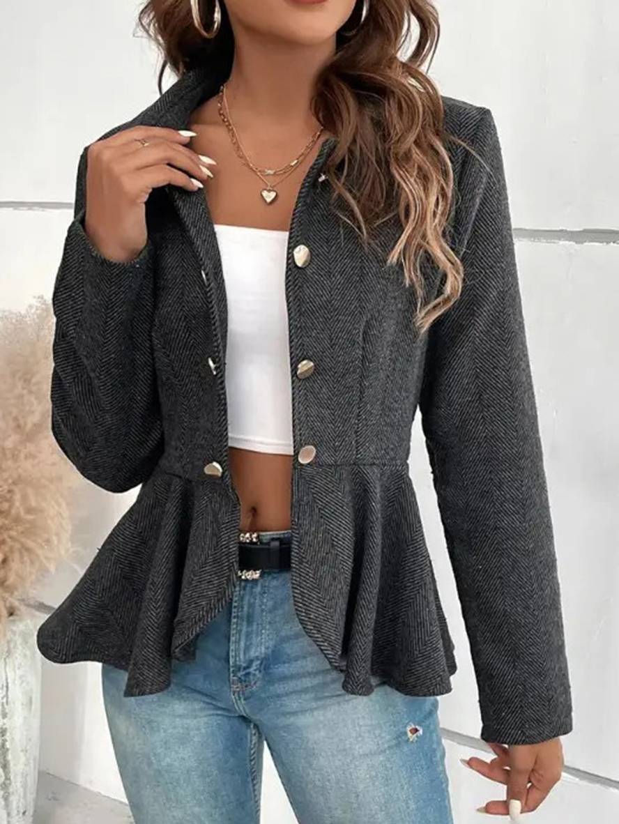 Valenzora | Kurzer Blazer Chevron Schößchen Doppelknopfverschluss Reverskragen Lange Ärmel Elegante Freizeitjacke für Damen