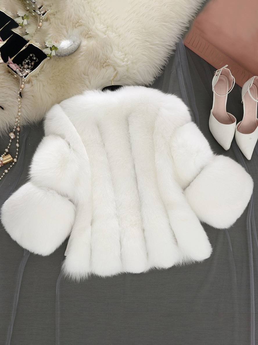 Valenzora | Solid Color Faux Fur Coat with Long Sleeves for Women Elegant Fashion Winter Jacket