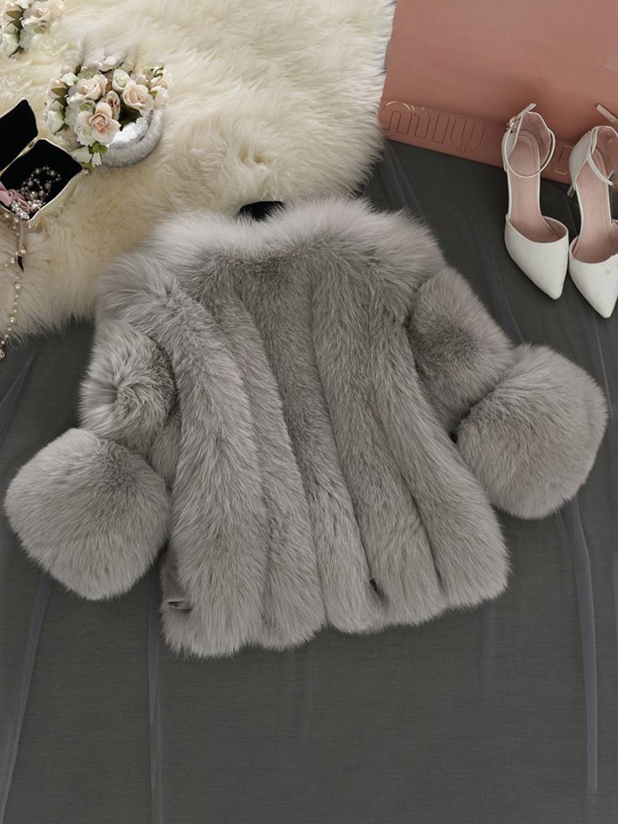 Valenzora | Solid Color Faux Fur Coat with Long Sleeves for Women Elegant Fashion Winter Jacket