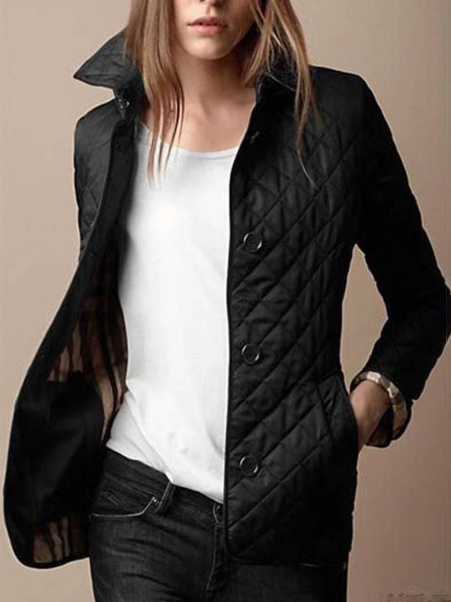 Valenzora | Kurzer einfarbiger Mantel mit Knopfleistentaschen, Revers, langen Ärmeln, elegante Freizeitjacke für Damen