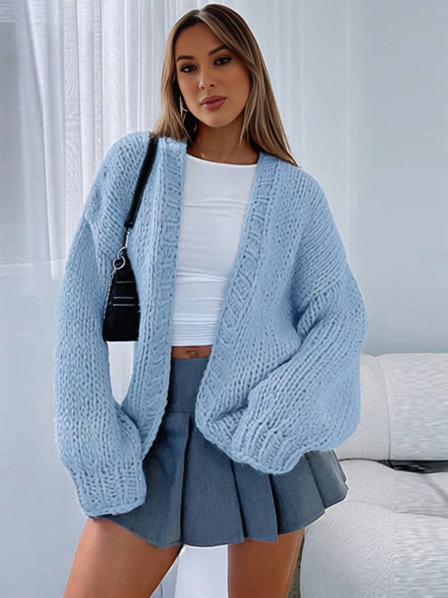 Valenzora | Chunky knit cardigan, solid color with dropped shoulders, long sleeve, women's, elegant, casual, wide, oversized blouson