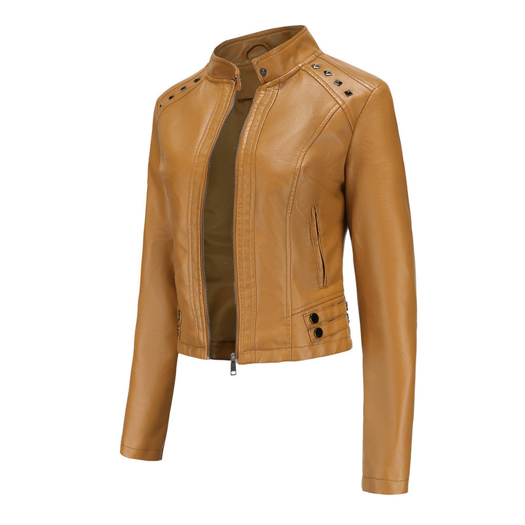 Valenzora | Elegant leather jacket with unique details for women