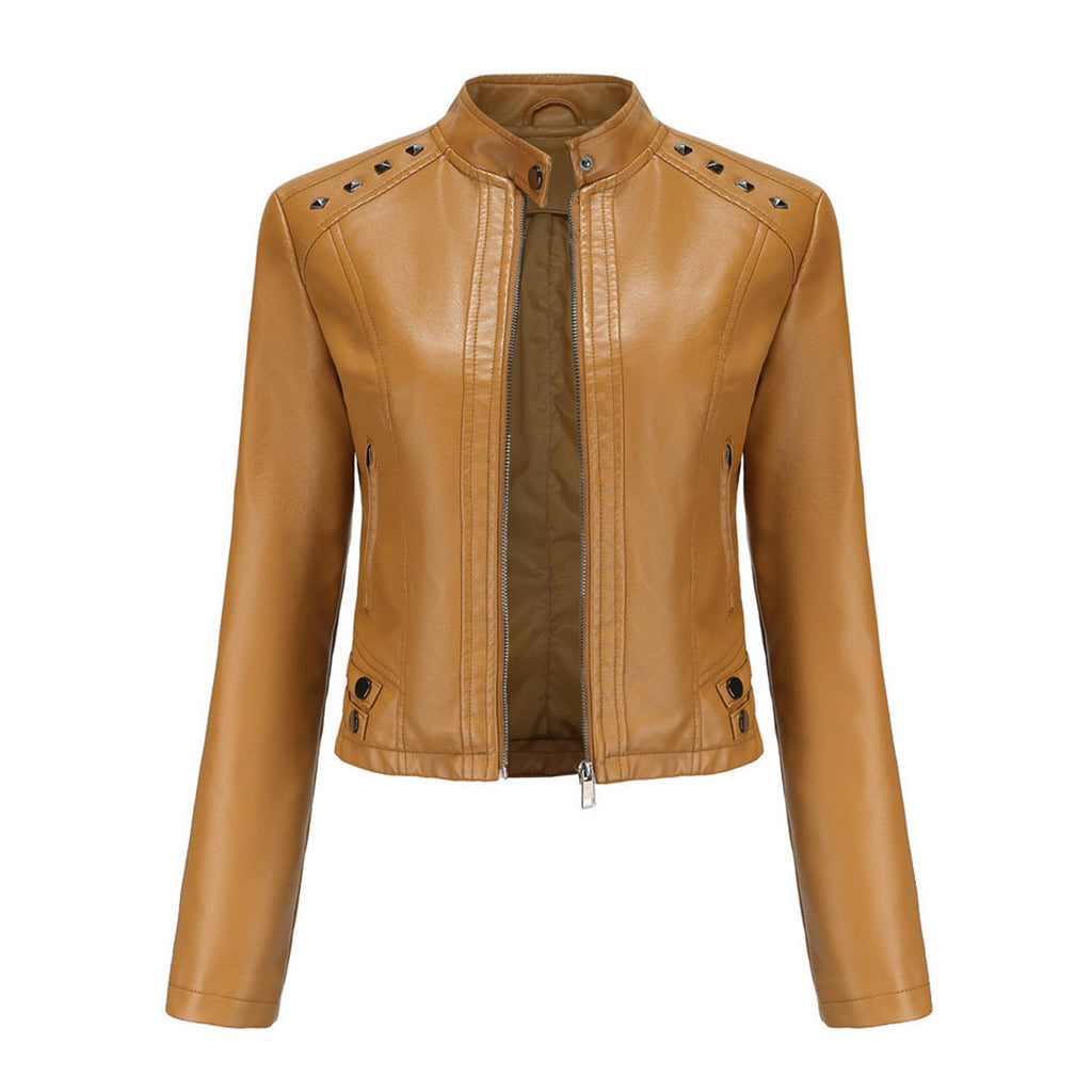 Valenzora | Elegant leather jacket with unique details for women