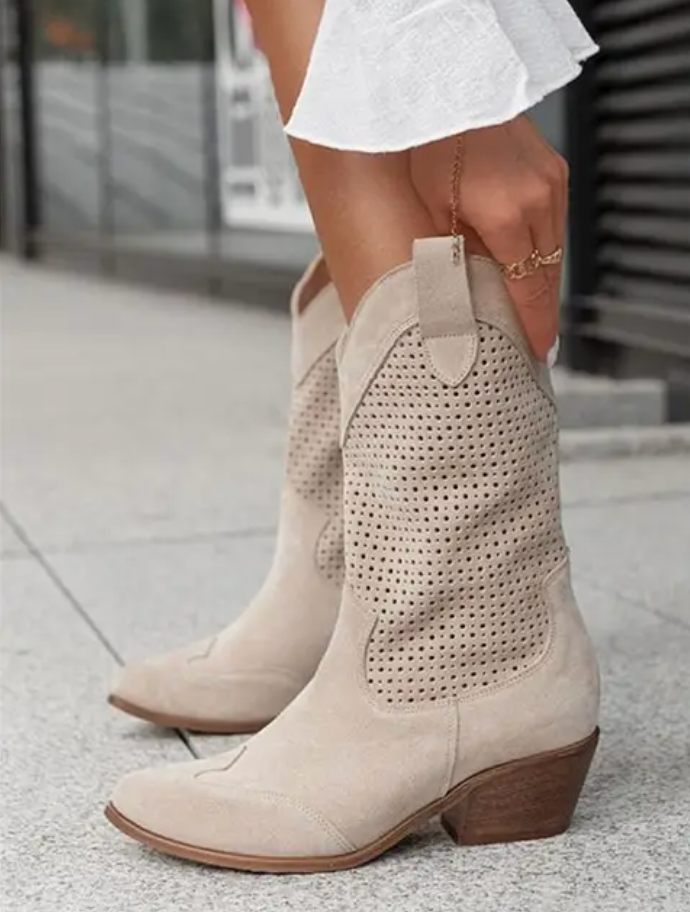 Valenzora | Perforated suede western boots for women