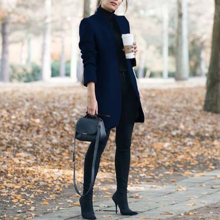 Valenzora - Fashionable wool coat with a fixed neckline