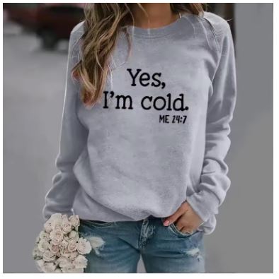 Valenzora | Damen-T-Shirts Yes, I'm Cold Langarmshirt mit Rundhalsausschnitt