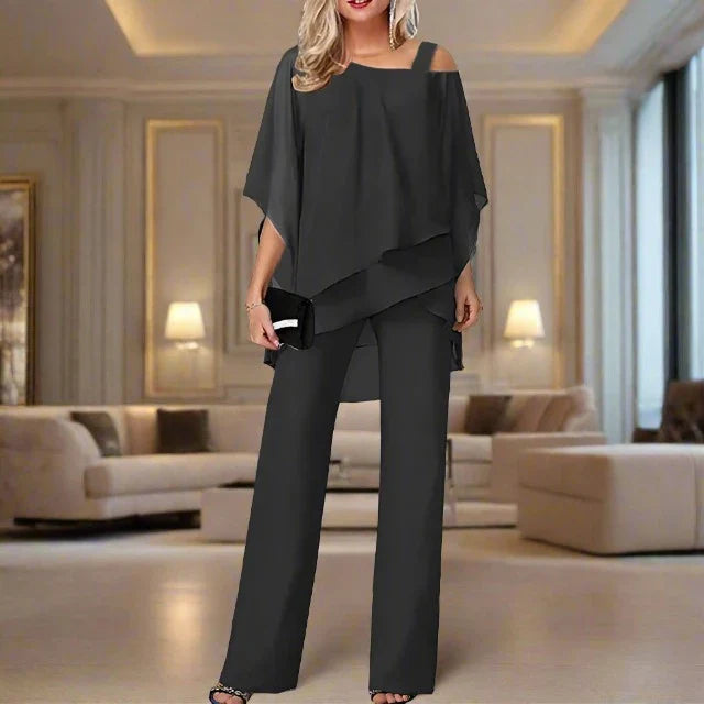Valenzora | 2-teiliges Chiffon-Set - Edles Oberteil und Jumpsuit für Damen
