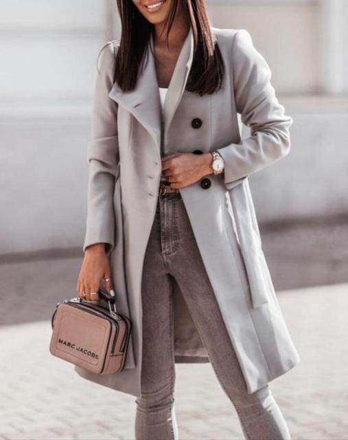 Valenzora Long women's coat with button placket at the front and belt